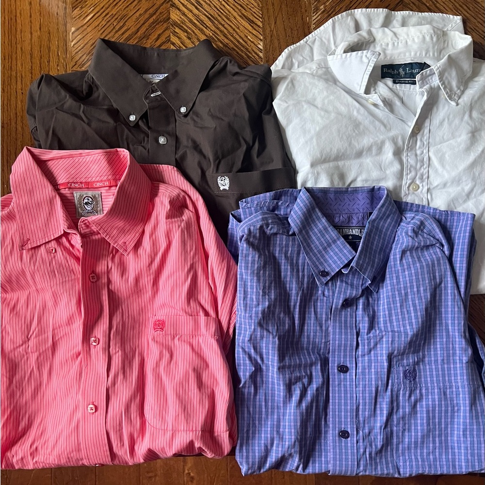 Men’s Button-Down Shirt Set — Pink, Purple, Brown, White- Cinch, Polo & Panha